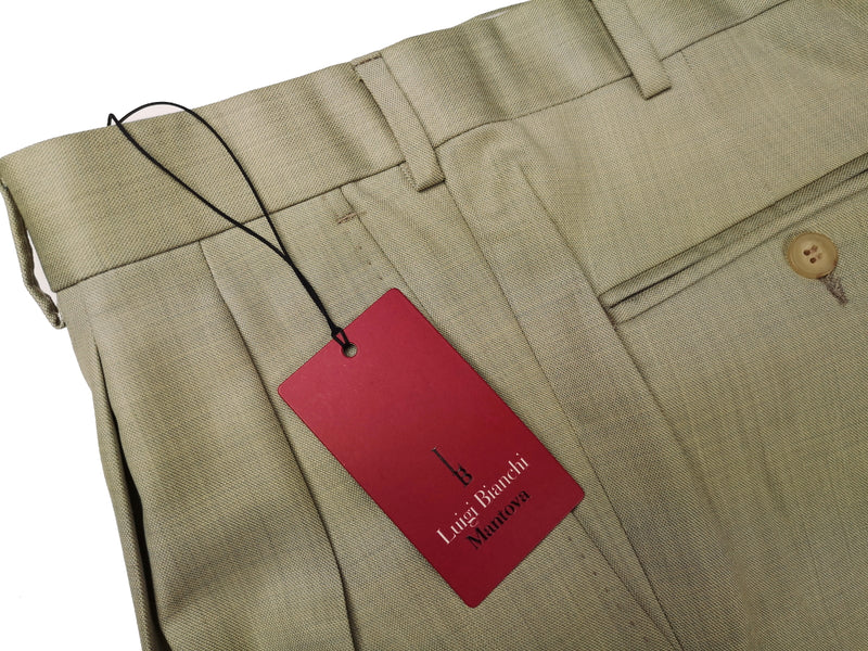 Luigi Bianchi Trousers 34 Celery Green Pleated front Full Leg Wool