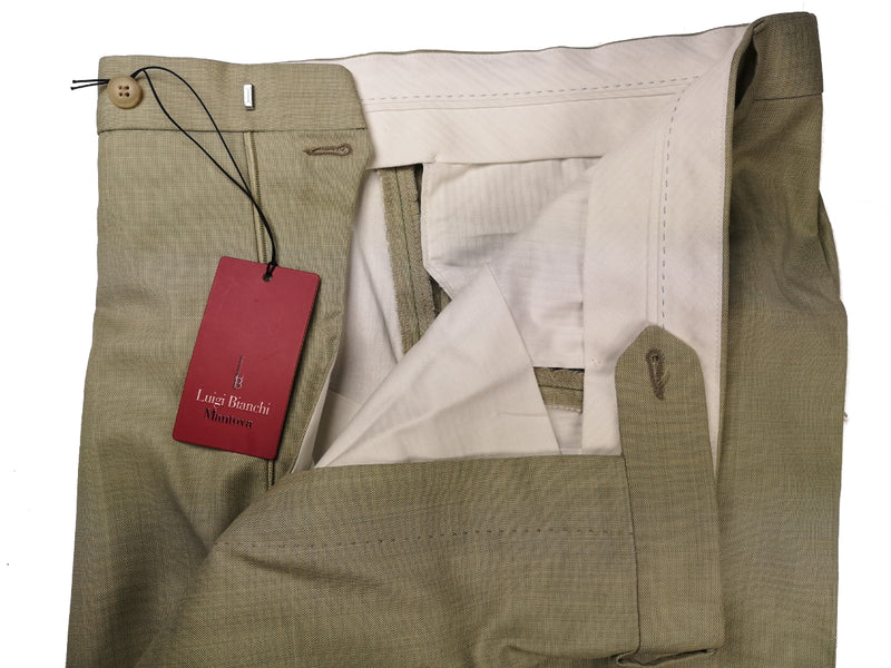 Luigi Bianchi Trousers 34 Celery Green Pleated front Full Leg Wool