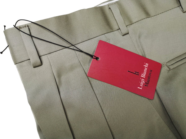 Luigi Bianchi Trousers 34 Sage Green Pleated front Full Leg Wool