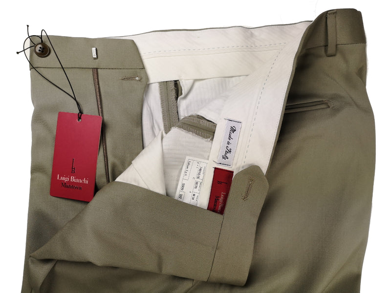 Luigi Bianchi Trousers 34 Sage Green Pleated front Full Leg Wool