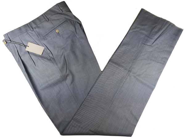 Luigi Bianchi Trousers 34 Sky Blue Pleated front Full Leg Wool