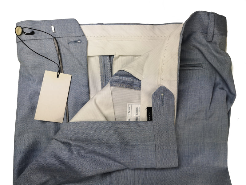 Luigi Bianchi Trousers 34 Sky Blue Pleated front Full Leg Wool
