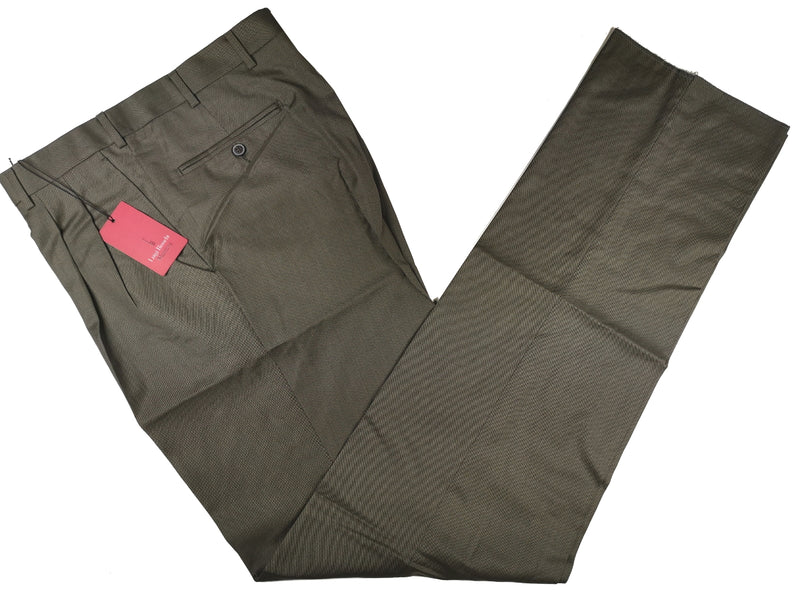 Luigi Bianchi Trousers 34 Light Olive Green Pleated front Full Leg Wool