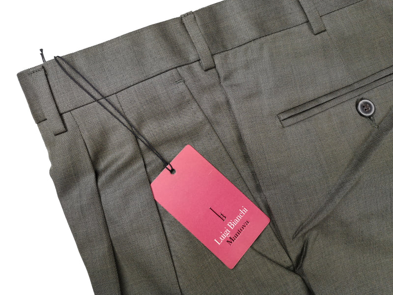 Luigi Bianchi Trousers 34 Light Olive Green Pleated front Full Leg Wool