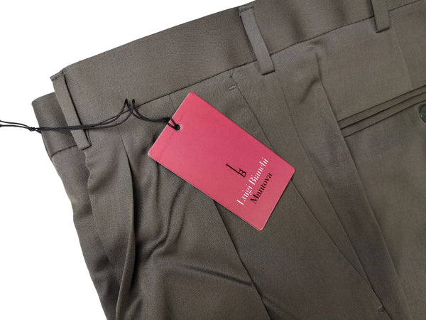 Luigi Bianchi Trousers 34 Olive Green Pleated front Full Leg Wool