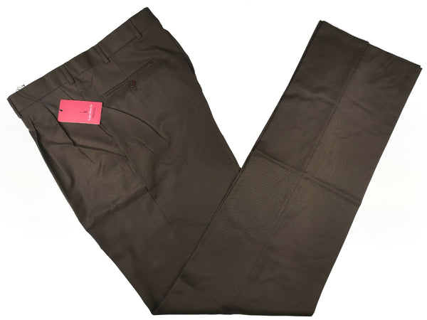 Luigi Bianchi Trousers 34 Dark Brown Pleated front Full Leg Wool