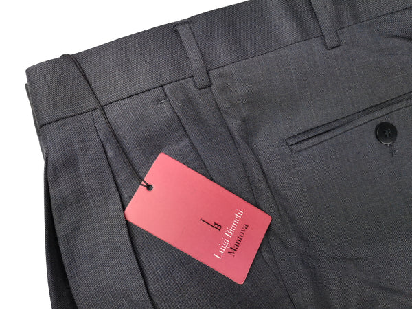 Luigi Bianchi Trousers 34 Blue-Grey Pleated front Full Leg Wool