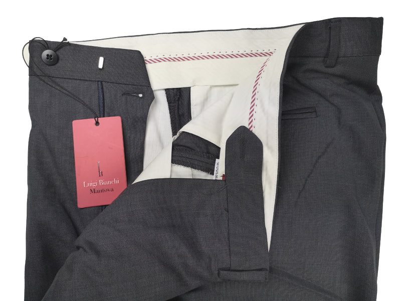 Luigi Bianchi Trousers 34 Blue-Grey Pleated front Full Leg Wool