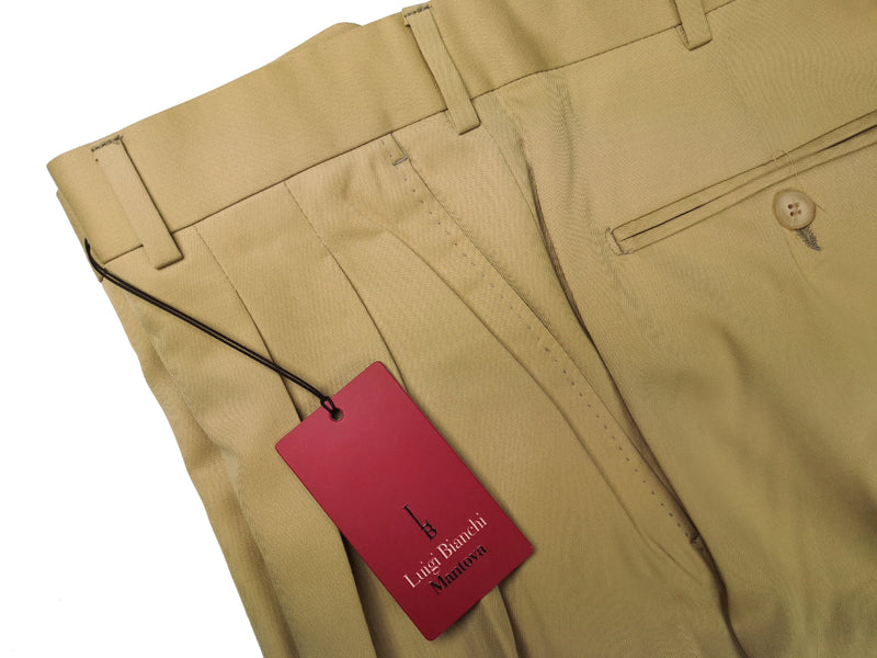 Luigi Bianchi Trousers 36 Yellowish Tan Pleated front Full Leg Wool