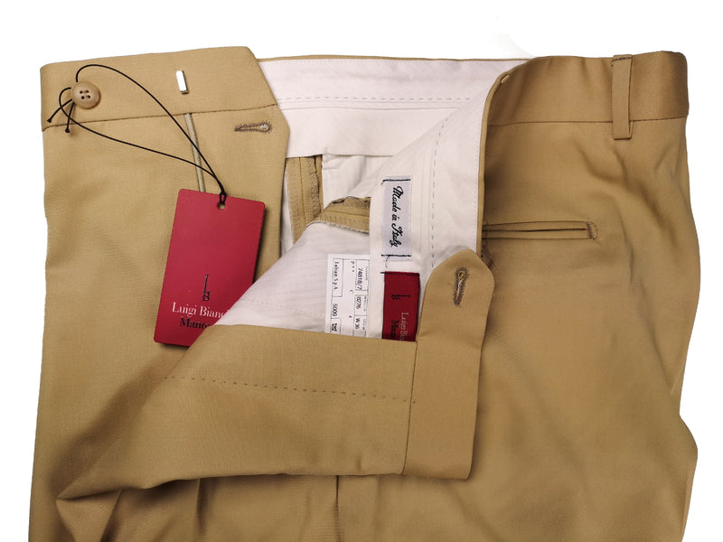 Luigi Bianchi Trousers 36 Yellowish Tan Pleated front Full Leg Wool