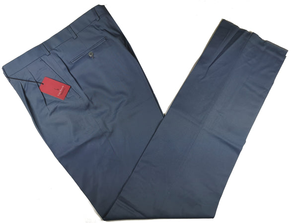 Luigi Bianchi Trousers 36 Mid Blue Pleated front Full Leg Wool