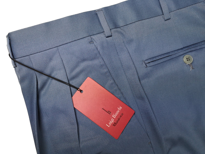 Luigi Bianchi Trousers 36 Mid Blue Pleated front Full Leg Wool