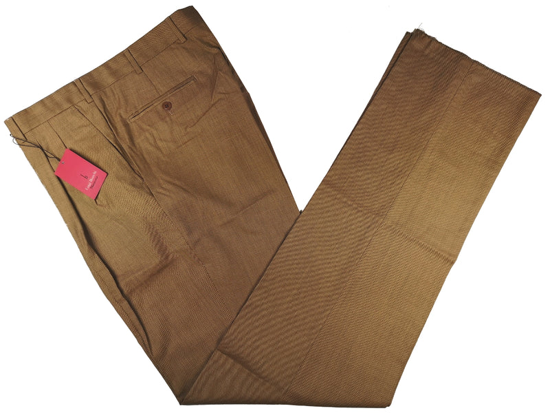 Luigi Bianchi Trousers 36 Golden Tan Pleated front Full Leg Wool