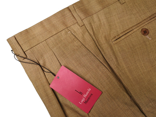 Luigi Bianchi Trousers 36 Golden Tan Pleated front Full Leg Wool