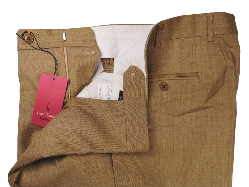 Luigi Bianchi Trousers 36 Golden Tan Pleated front Full Leg Wool