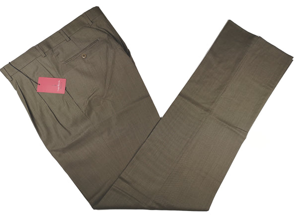 Luigi Bianchi Trousers 36 Light Olive Pleated front Full Leg Wool