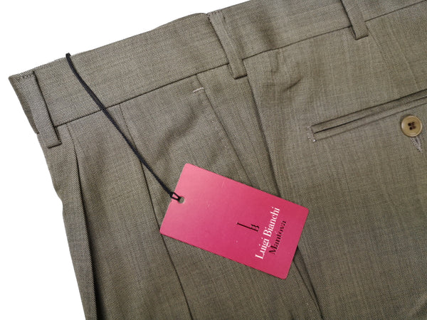 Luigi Bianchi Trousers 36 Light Olive Pleated front Full Leg Wool