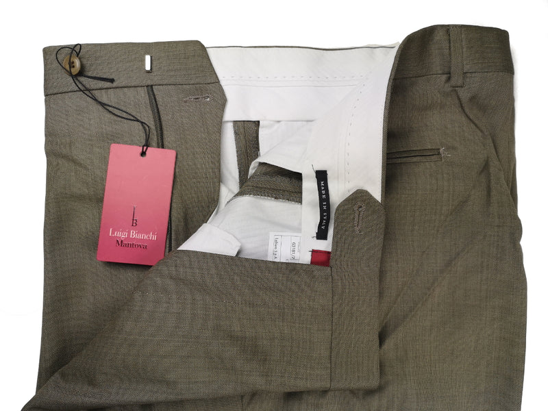 Luigi Bianchi Trousers 36 Light Olive Pleated front Full Leg Wool