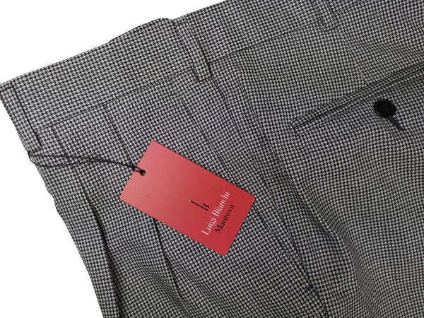 Luigi Bianchi Trousers 36 Black/White Check Pleated front Full Leg Wool