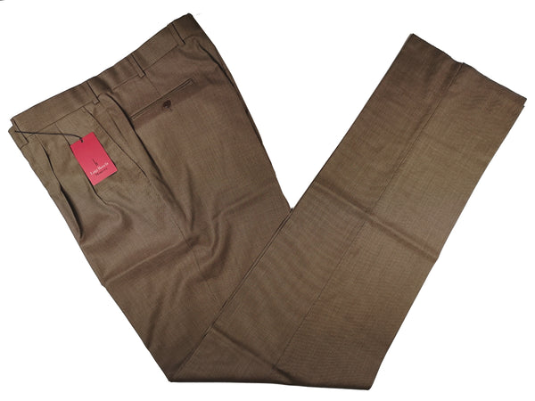 Luigi Bianchi Trousers 36 Light Brown Pleated front Full Leg Wool