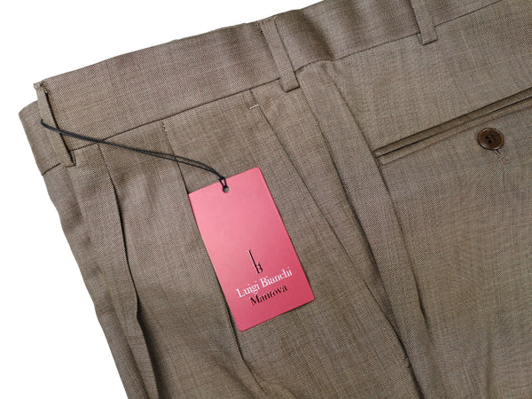 Luigi Bianchi Trousers 36 Light Brown Pleated front Full Leg Wool