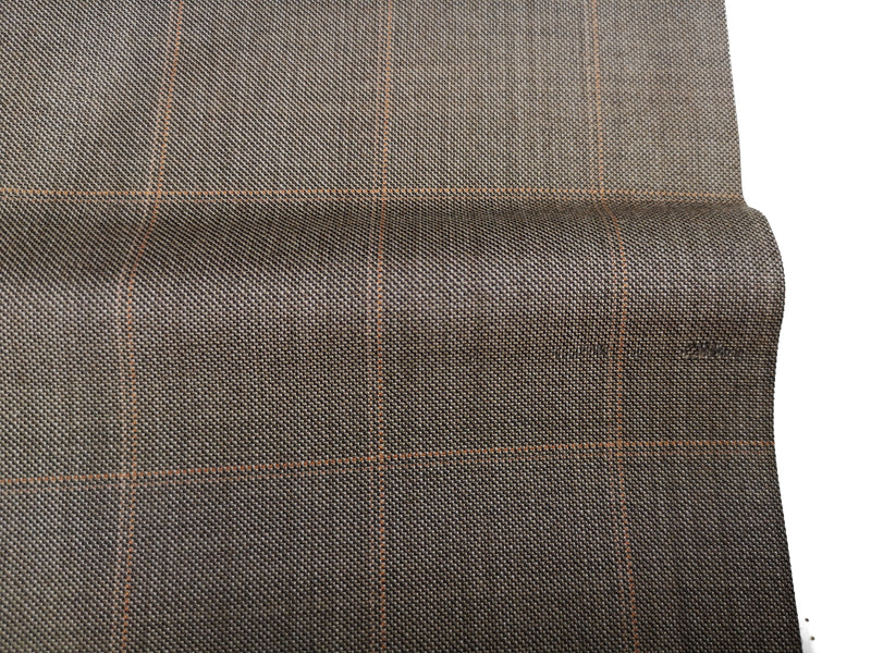 Luigi Bianchi Trousers 36 Light Brown Windowpane Pleated front Full Leg Wool