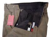 Luigi Bianchi Trousers 36 Light Brown Windowpane Pleated front Full Leg Wool