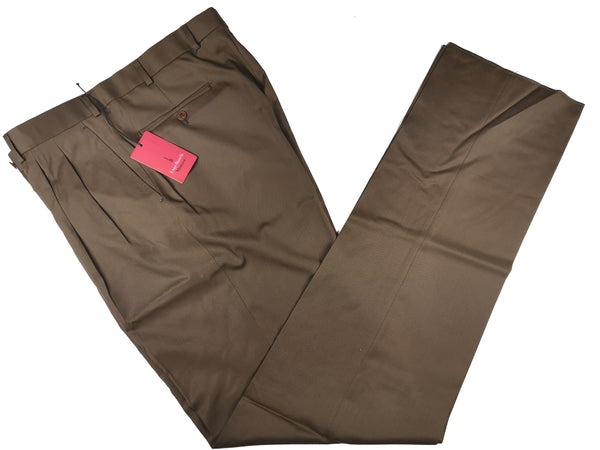 Luigi Bianchi Trousers 36 Cocoa Brown Pleated front Full Leg Wool