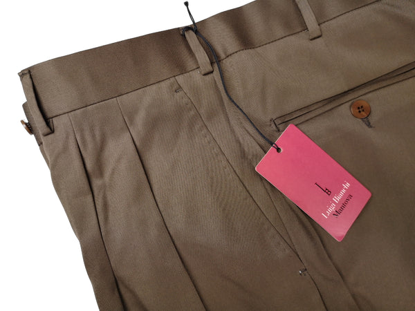 Luigi Bianchi Trousers 36 Cocoa Brown Pleated front Full Leg Wool