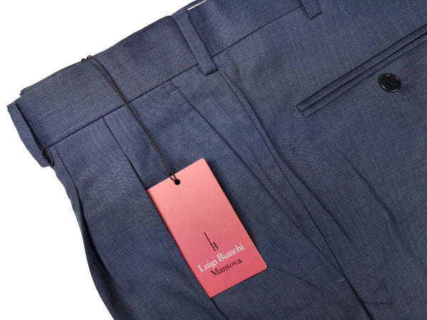 Luigi Bianchi Trousers 36 Airforce Blue Pleated front Full Leg Wool