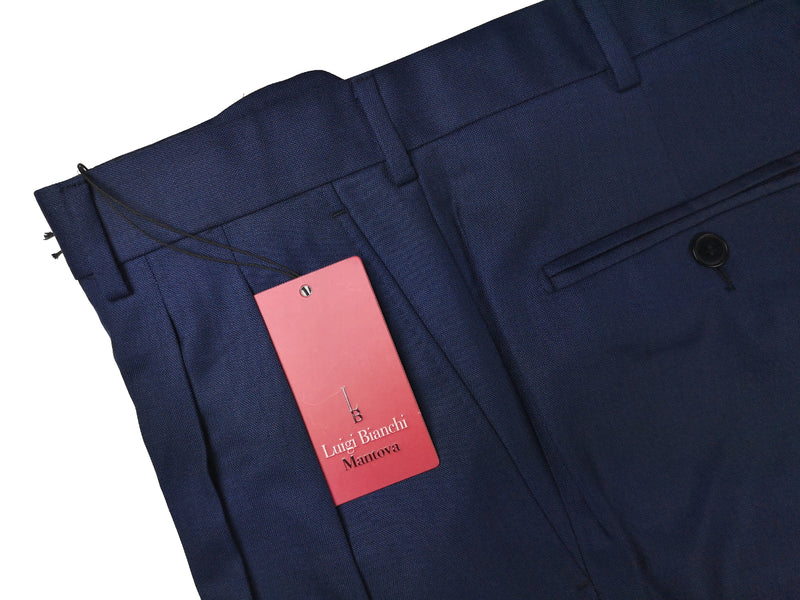 Luigi Bianchi Trousers 36 Cobalt Blue Pleated front Full Leg Wool