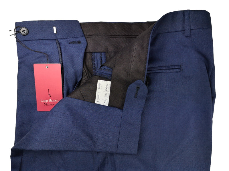 Luigi Bianchi Trousers 36 Cobalt Blue Pleated front Full Leg Wool