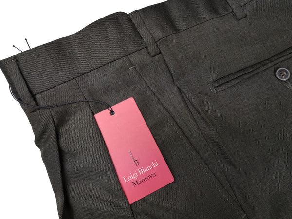 Luigi Bianchi Trousers 36 Dark Olive Pleated front Full Leg Wool