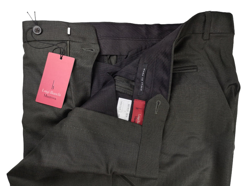 Luigi Bianchi Trousers 36 Dark Olive Pleated front Full Leg Wool
