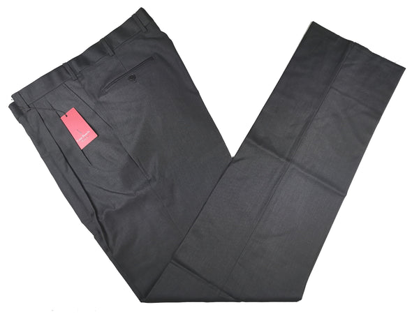 Luigi Bianchi Trousers 36 Charcoal Grey Pleated front Full Leg Wool