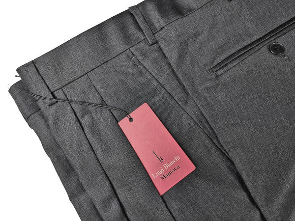Luigi Bianchi Trousers 36 Charcoal Grey Pleated front Full Leg Wool