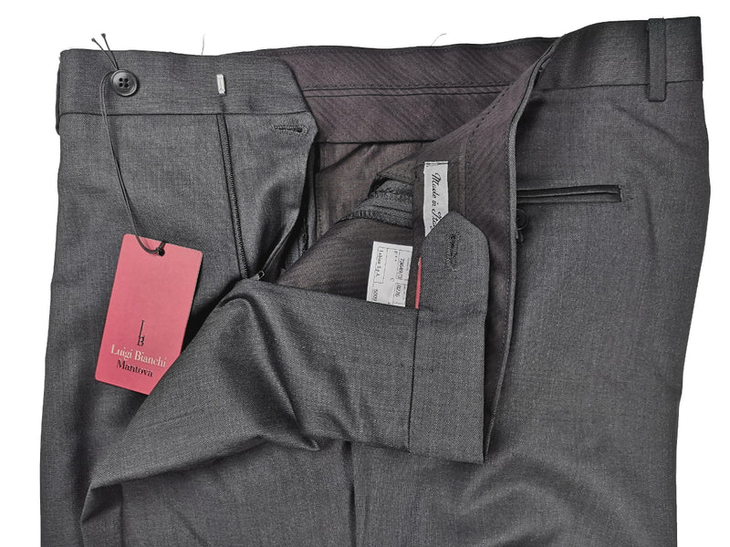 Luigi Bianchi Trousers 36 Charcoal Grey Pleated front Full Leg Wool