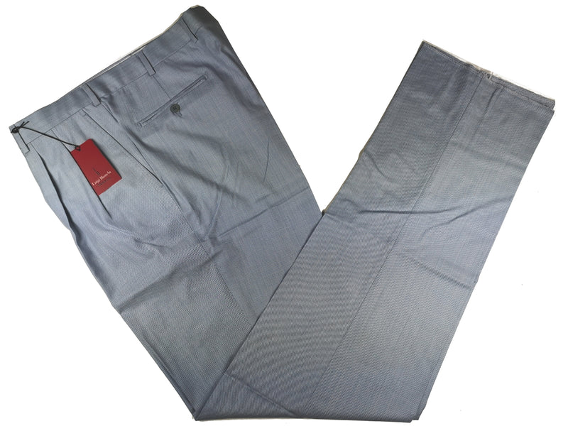 Luigi Bianchi Trousers 38 Sky Blue Pleated front Full Leg Wool