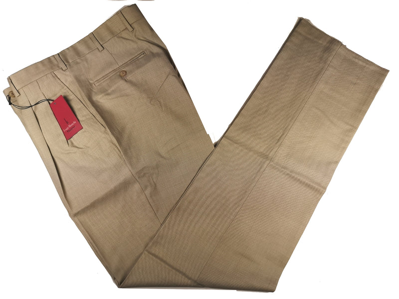 Luigi Bianchi Trousers 38 Yellowish Beige Pleated front Full Leg Wool