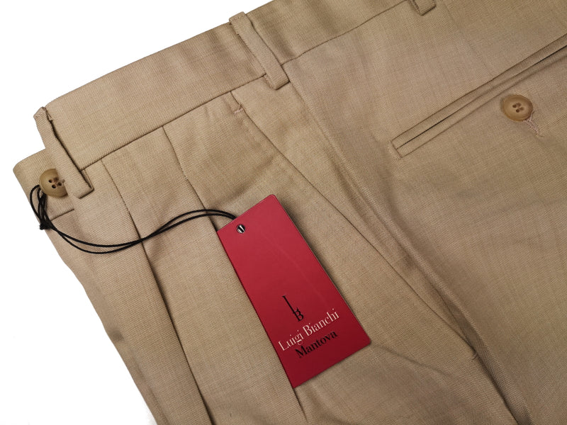 Luigi Bianchi Trousers 38 Yellowish Beige Pleated front Full Leg Wool