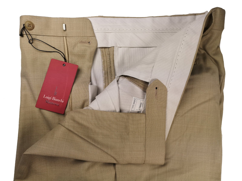 Luigi Bianchi Trousers 38 Yellowish Beige Pleated front Full Leg Wool