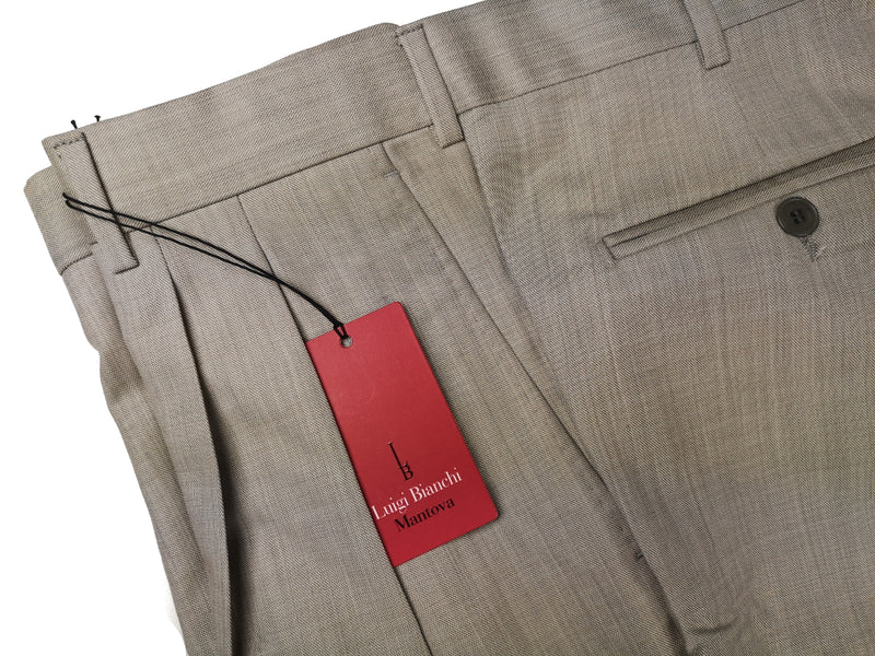 Luigi Bianchi Trousers 38 Light Greyish Beige Pleated front Full Leg Wool