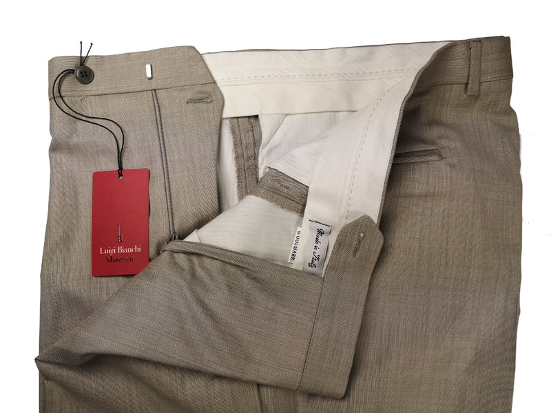 Luigi Bianchi Trousers 38 Light Greyish Beige Pleated front Full Leg Wool