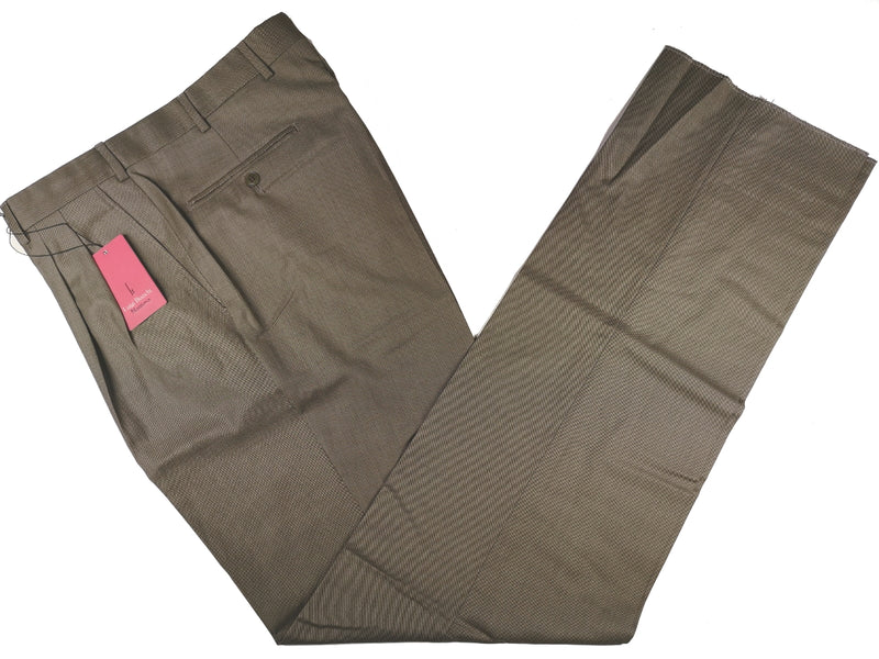 Luigi Bianchi Trousers 38 Light Olive Green Pleated front Full Leg Wool