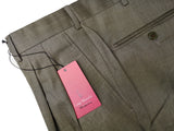 Luigi Bianchi Trousers 38 Light Olive Green Pleated front Full Leg Wool