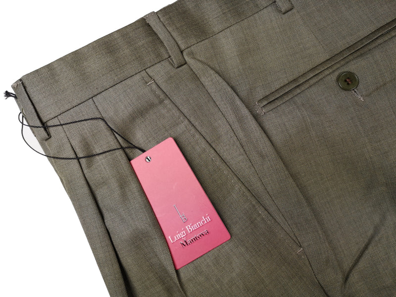 Luigi Bianchi Trousers 38 Light Olive Green Pleated front Full Leg Wool