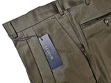 Luigi Bianchi Lubiam Trousers 38 Olive Green Pleated front Full Leg Wool Twill