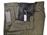 Luigi Bianchi Lubiam Trousers 38 Olive Green Pleated front Full Leg Wool Twill