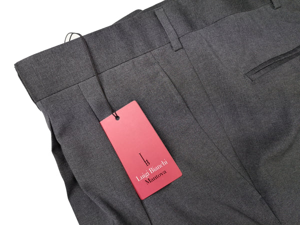 Luigi Bianchi Trousers 46 Mid Grey Pleated front Full Leg Wool