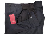 Luigi Bianchi Trousers 34 Navy Blue Check Flat front Full Leg Wool